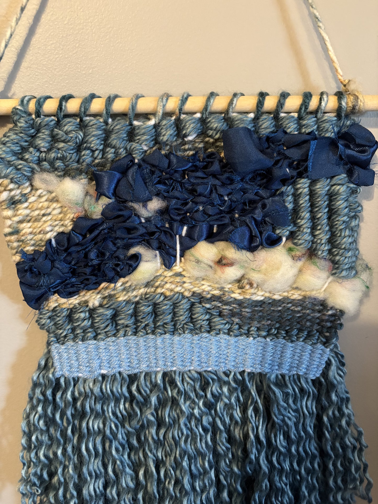Blue Wool and Yarn Wall Hanging