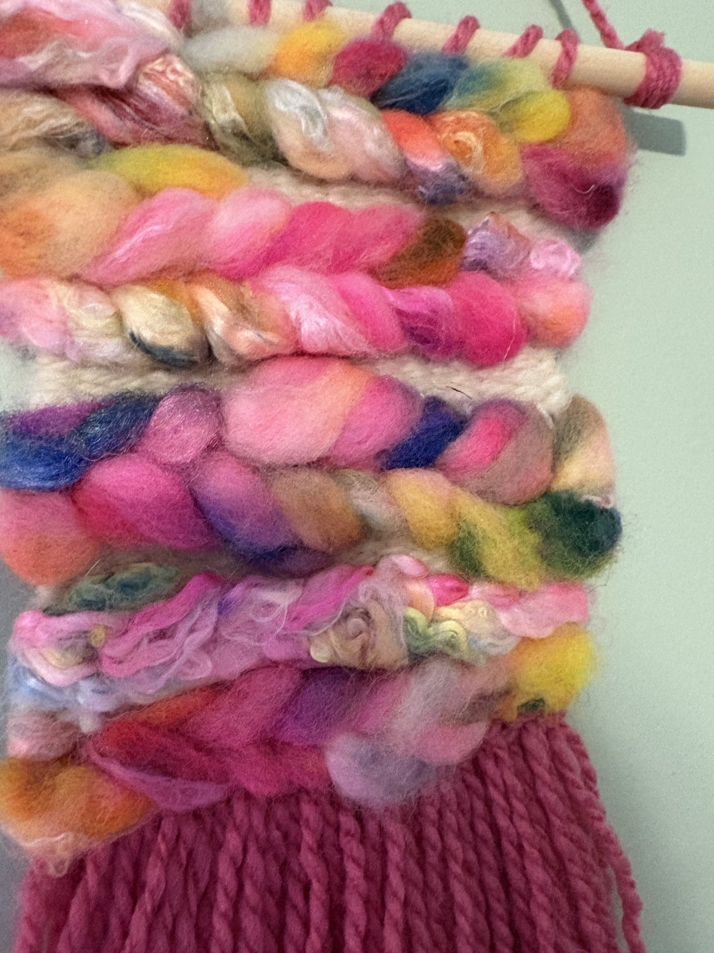 Pink Wool and Yarn Wall Hanging